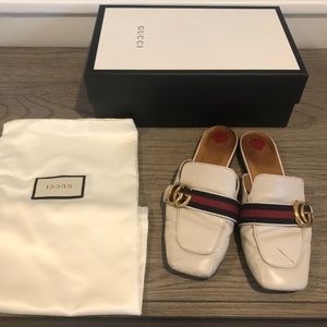 GUCCI Double G Leather Slippers in White Leather